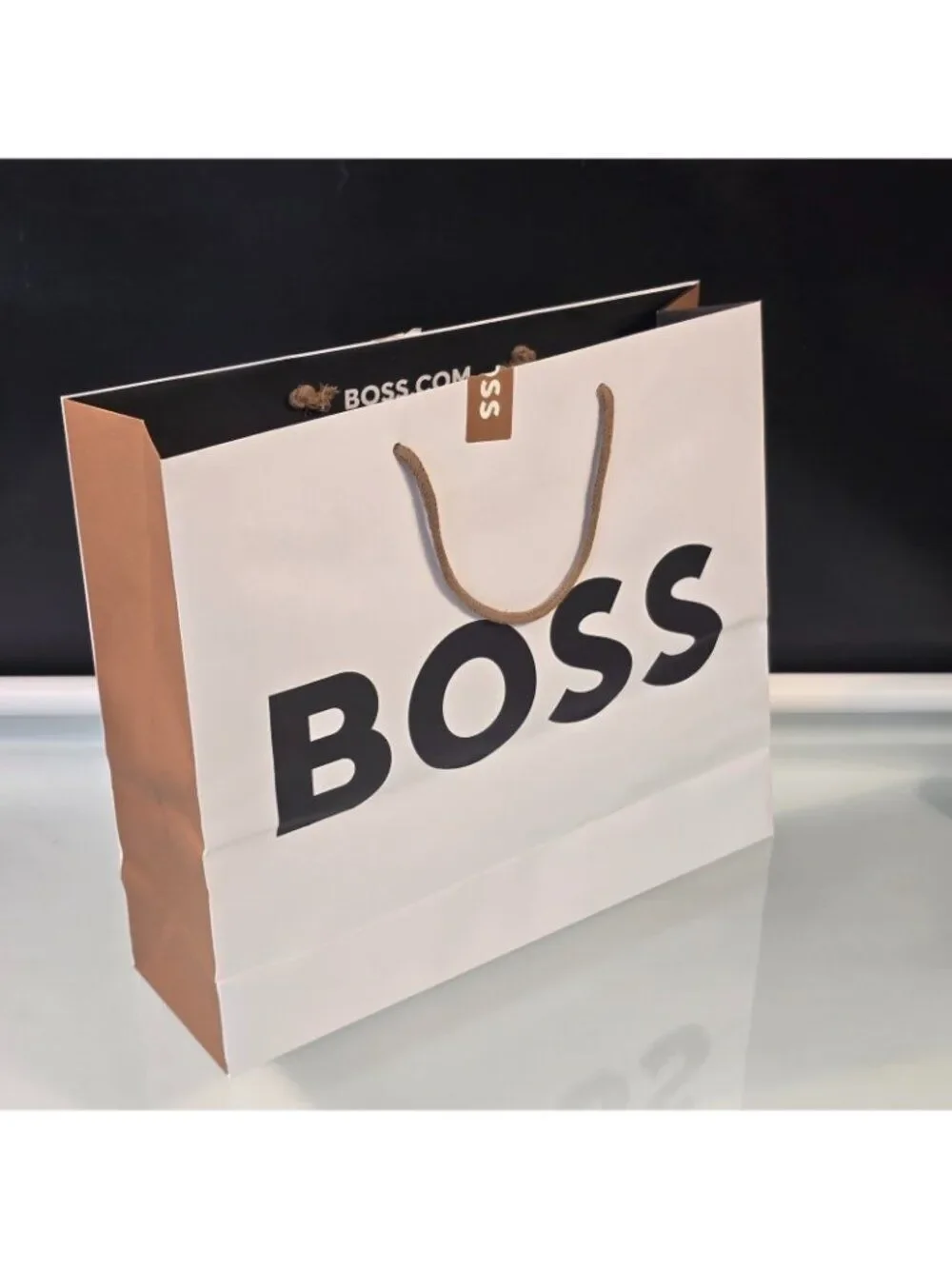 Large HUGO BOSS White & Gold Shopping Tote Bag Big Bold Logo Black Letters